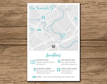 Custom Wedding Map, Event Map, Directions, Locations - PRINTABLE file - Enclosure Card, Invitation Insert with a map