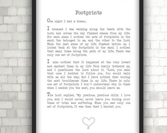 Footprints in the Sand Prayer, Insprirational, Home Decor, Black and White Art, Words of Wisdom