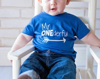 Mr ONEderful - Arrow - 1st Birthday shirt - tribal arrow - Name on back - first birthday - one year old - Mr Wonderful - onederful - trendy