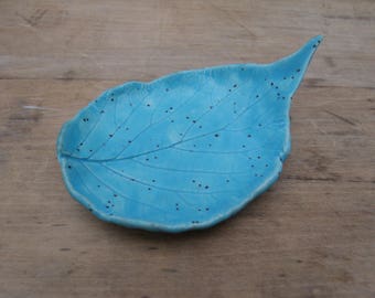 Aqua Leaf Spoon Rest- Handmade, Ceramic