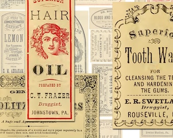 Vintage Apothecary Labels Ephemera Digital Collage Sheet