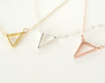 Tiny Triangle Necklace, Silver, Floating Triangle Necklace, Gold, Rose Gold Fill Triangle Outline Necklace, Layered Jewelry, Everyday Wear