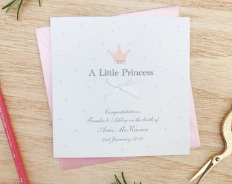 Personalised Baby Girl Card - Handmade baby girl card - Personalised princess card - Personalised baby princess card - New Baby Girl Card