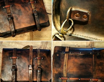 Leather Messenger bag vintage style. Rustic brown color and patina effect.Hand made