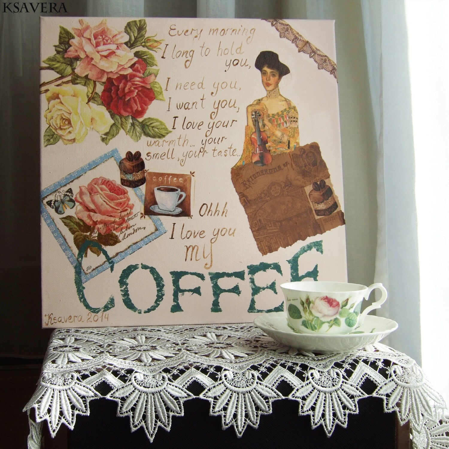 SHABBY CHiC decor COFFEE 3 Decoupage on canvas art