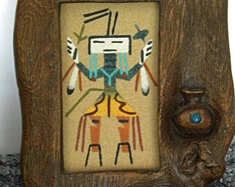Vintage Sand Painting Native American Folk Art Navajo 1970s Rainbow Way New Mexico