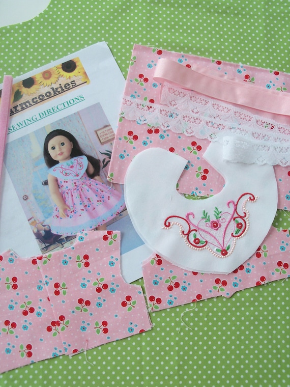 18" Size /COMPLETE SEWING KIT for 18 Inch Doll Clothes / Embroidered Patriotic Dress / Fits Like American Girl Doll Clothes