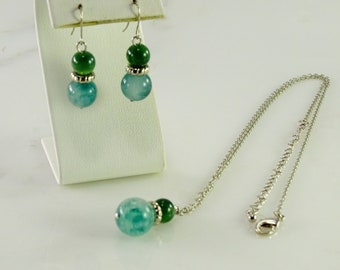 Jade Ball Earrings and Necklace 18"-21"