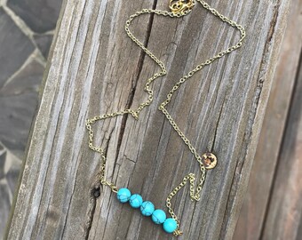 Turquoise and Gold Bar Necklace