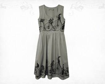 Penny Farthing screenprinted Cotton Dress Grey