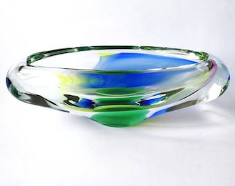 Czech Josef Hospodka Chribska Glass Bowl ~ Multicolored Glass Bowl ~ Vintage Art Glass Bowl ~ Bohemian Hand Made Glass Bowl / Ashtray