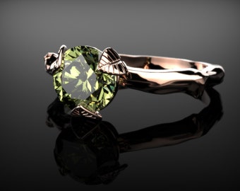 Leaf Engagement Ring Peridot Rose Gold Branch Engagement Ring Peridot Engagement Ring Gemstone Ring Peridot Ring Peridot August Birthstone