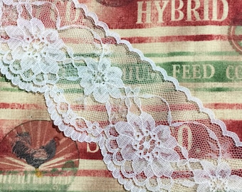 White Flat Scallop Floral Lace, Sewing, Trims, Scrapbooking, Journaling, Shabby Chic, Arts and Crafts