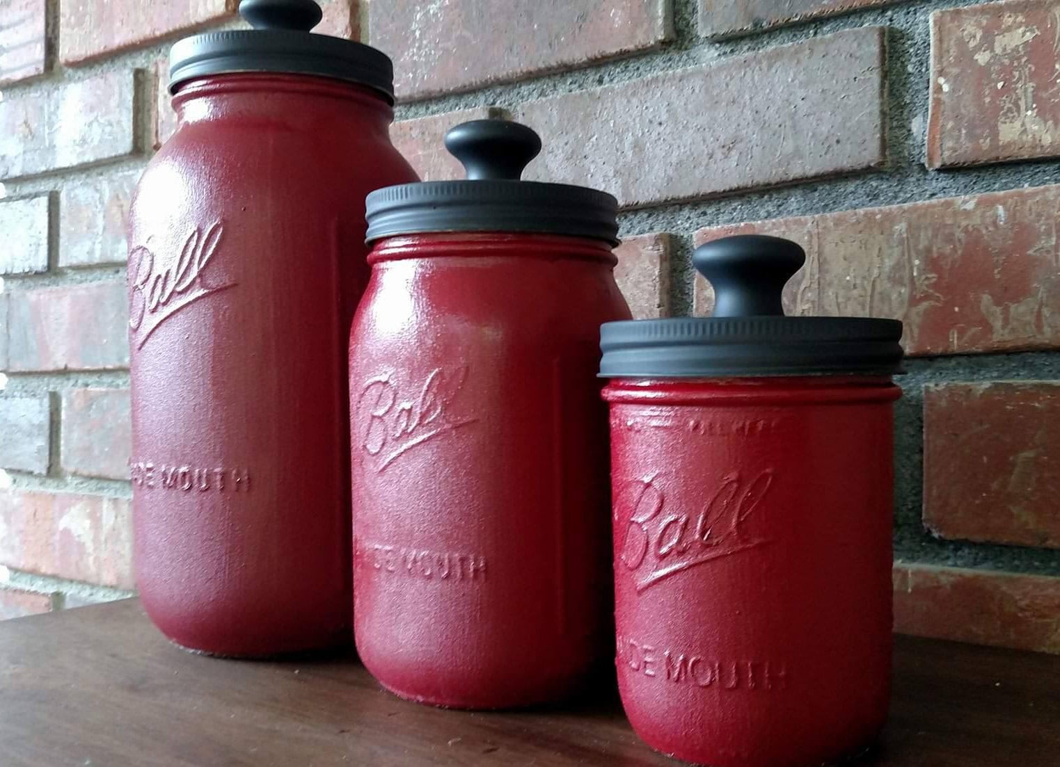 Red and Black Mason Jar Kitchen Canister Set Kitchen