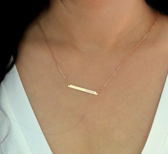 Skinny Gold Bar Necklace / Long Bar Monogram Necklace