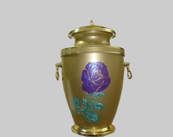 Metal Cremation Urn for Ashes with A Beautiful Rose Emblem