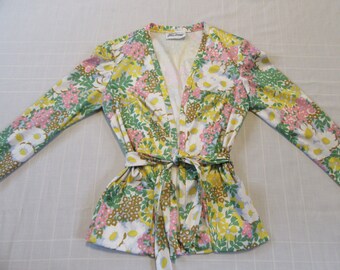 Vintage Retro Overcoat Cardigan - 1970's - Yves Jennet - Retro Colors - Size S Small - Belted - Polyester