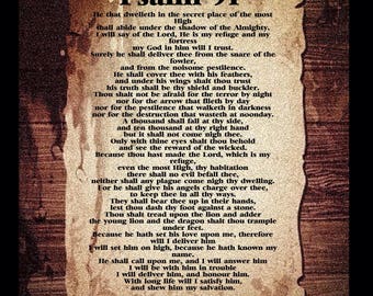 Psalm 91 prayer card. Psalm 91 poster: mini Bible prayer card.