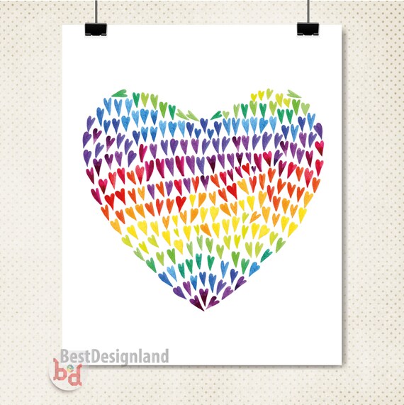Items similar to Watercolor colorful heart art wall poster / Instant