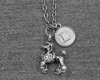 Silver Poodle Necklace -Pet Lovers Jewelry -Dog Necklace -Initial Charm Necklace -Your Choice of A to Z