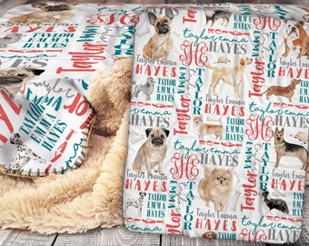 Personalized Dog Breeds Blanket - Dog Theme Sherpa Throw Blanket - Pet Blanket - Personalized Name Blanket - Baby Blanket - Sherpa