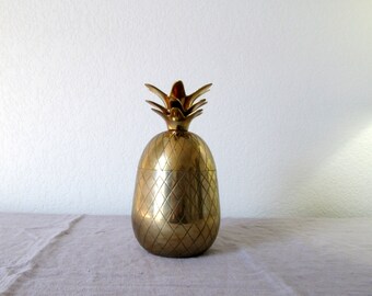 Vintage Brass Pineapple Container / Bar Cart / Hollywood Regency / Taper Candle Holder / Mid Century Mod / Boho / Brass Pineapple Storage