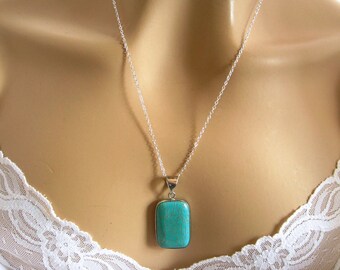 Blue Turquoise Necklace, Small Turquoise Pendant Necklace, Turquoise Jewelry