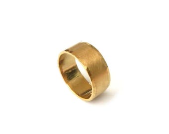 Wide gold-plated ring, size 56, wide band gold plated, satin-finish hammered, frosted hammered band ring, US size 7.6