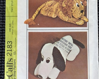 Vintage McCall's 2183 Stuffed Animals Dog Lion Sewing Pattern UNCUT