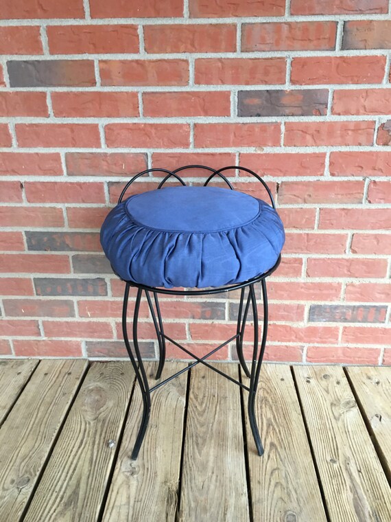 Vintage Mid Century Black Wrought Iron Vanity Stool Bathroom