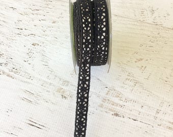May Arts 1/2" Adhesive Crochet Ribbon in black, sold by the yard, scrapbooking, card making, sewing, embellishment, wreaths, fabric arts