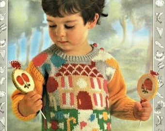 Childs Jumper Hansel and Gretal Knitting Pattern, pdf, sizes 24 to 28 inch chest, knitted in double knit or worsted weight yarn or wool
