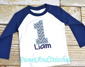 Boys First (1st) Birthday Shirt or tee, Personalized Raglan Birthday shirt with name and number - Baby Boy Cake Smash Outfit,