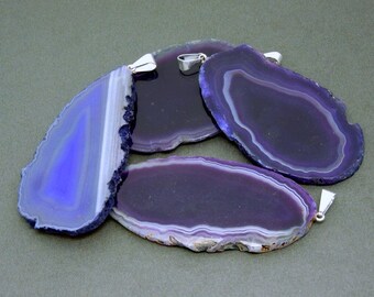 Beautiful Dark Purple Agate Slice Pendant with Silver-plated Bail - Agate Slice Pendant (RK3B15-09)