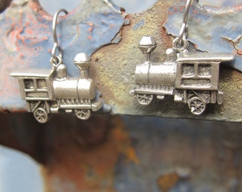 Pewter Train Earrings - LT150- Locomotives, Trains, and Engine Jewelry for the Railroad
