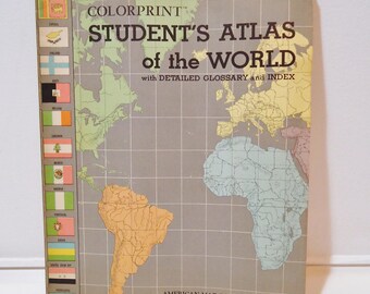 vintage colorprint student school atlas of the world map book retro geography ephemera booklet
