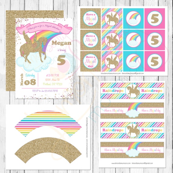 items similar to unicorn themed birthday party printables set pastel