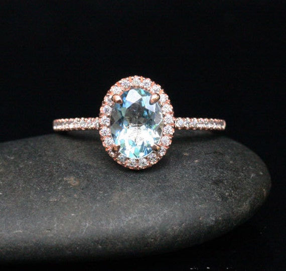 Aquamarine Ring Aquamarine Engagement Ring in 14k Rose Gold