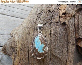 ON SALE Turquoise pendant handmade and signed in sterling silver by Richard Curely, a Navajo silversmith with a beautiful Royston turquoise