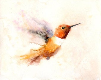 Hummingbird, bird painting, bird art,Original watercolor painting 10x8inch