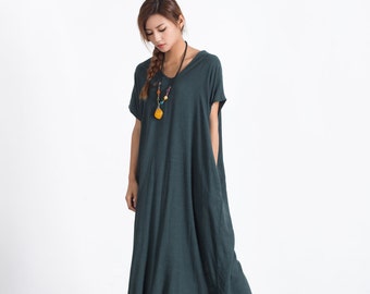 Women's linen maxi dress loose linen cotton kaftan oversize bridesmaid dress large size dress plus size clothing custom made clothing A89