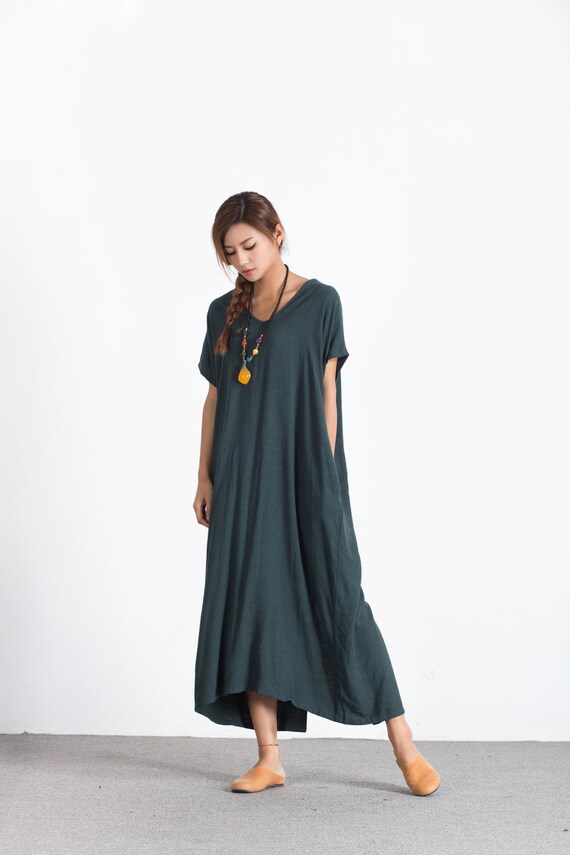 Women s linen maxi dress loose linen cotton kaftan 