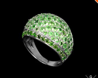 Tsavorite Garnet Ring. Genuine Natural emerald Green Tsavorite & Chrome Diopside 925 Sterling Silver Tsavorite Jewelry Ring 7.75 see VIDEO