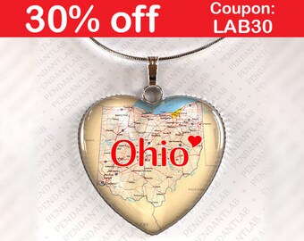 Ohio Pendant, Ohio Necklace, Ohio State, State Heart Necklace, Ohio Map, I Heart Ohio, Ohio State Necklace, Home State, Map Necklace, Charm
