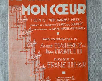 Vintage French sheet music - Je T'Ai Donne Mon Coeur
