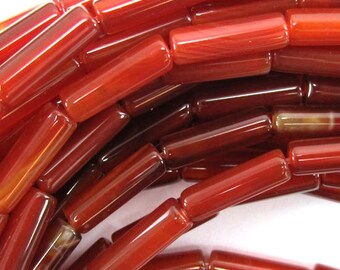 13mm red carnelian tube beads 15" strand 34833