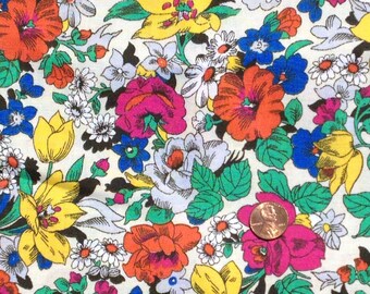 Pink, Yellow, Orange FLORAL Print ~ 100% Cotton Fabric for Crafts & Quilting ~ Fabric Traditions~ Fat Quarter/ FQ