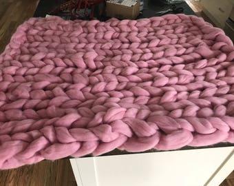 Candy Pink Chunky Knit Baby Blanket