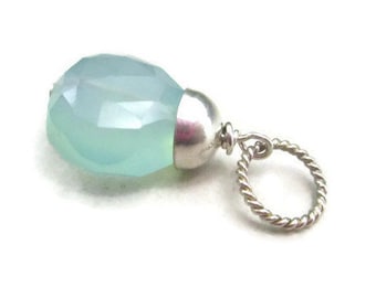 Aqua Gemstone Pendant Sterling Silver Blue Chalcedony Necklace Charm
