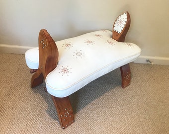 Vintage Camel Saddle Foot Stool Leather Ottoman Moroccan Camels Seat Boho Chic Leather Stools